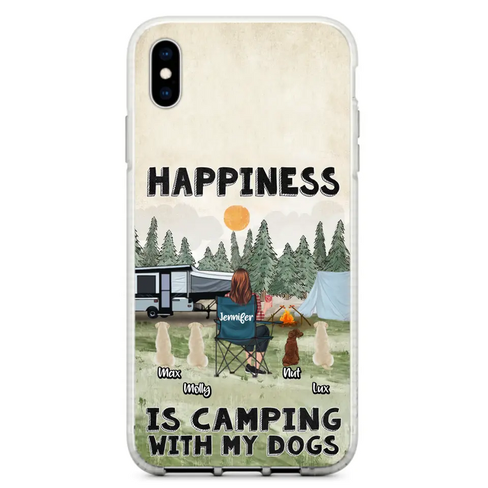 Personalized Camping Phone Case - Gift Idea For Girl & Dogs - Up to 4 Dogs - Happiness Is Camping With My Dogs - Case For iPhone/Samsung