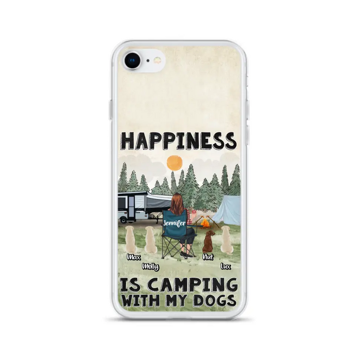 Personalized Camping Phone Case - Gift Idea For Girl & Dogs - Up to 4 Dogs - Happiness Is Camping With My Dogs - Case For iPhone/Samsung