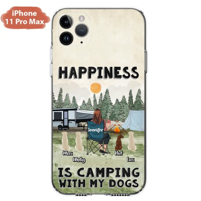Personalized Camping Phone Case - Gift Idea For Girl & Dogs - Up to 4 Dogs - Happiness Is Camping With My Dogs - Case For iPhone/Samsung