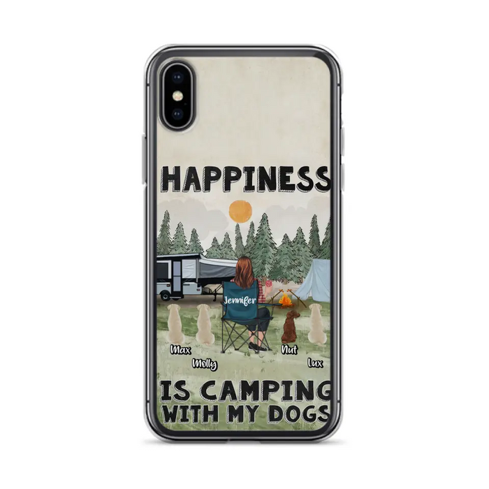 Personalized Camping Phone Case - Gift Idea For Girl & Dogs - Up to 4 Dogs - Happiness Is Camping With My Dogs - Case For iPhone/Samsung