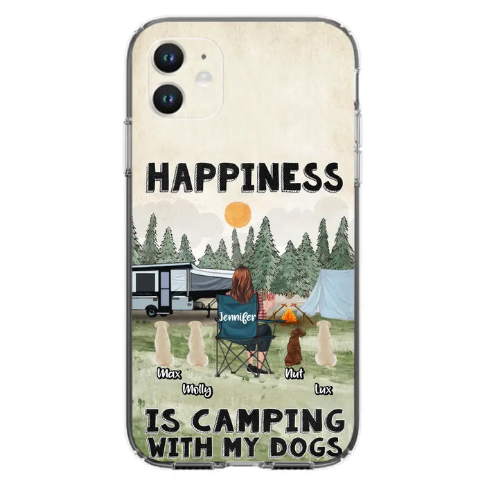 Personalized Camping Phone Case - Gift Idea For Girl & Dogs - Up to 4 Dogs - Happiness Is Camping With My Dogs - Case For iPhone/Samsung