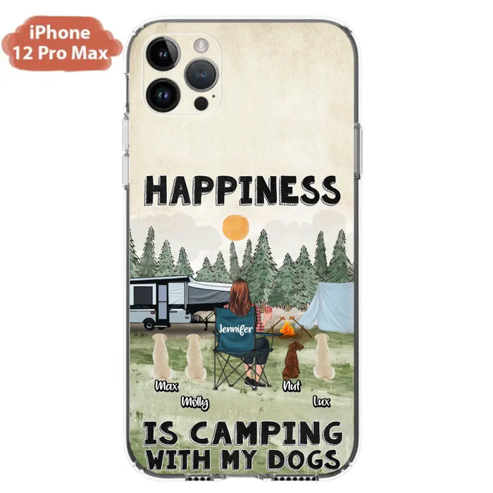 Personalized Camping Phone Case - Gift Idea For Girl & Dogs - Up to 4 Dogs - Happiness Is Camping With My Dogs - Case For iPhone/Samsung