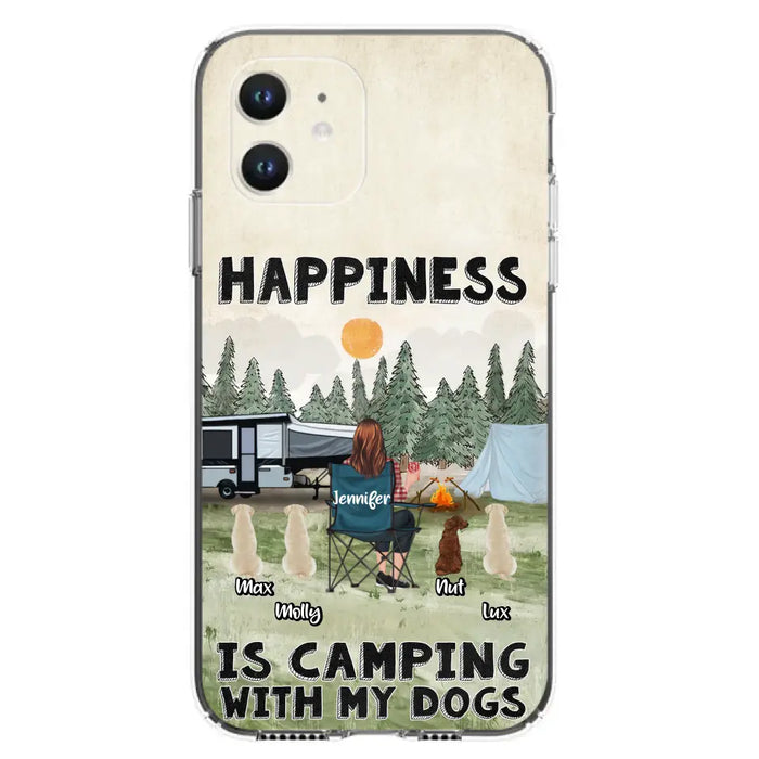 Personalized Camping Phone Case - Gift Idea For Girl & Dogs - Up to 4 Dogs - Happiness Is Camping With My Dogs - Case For iPhone/Samsung