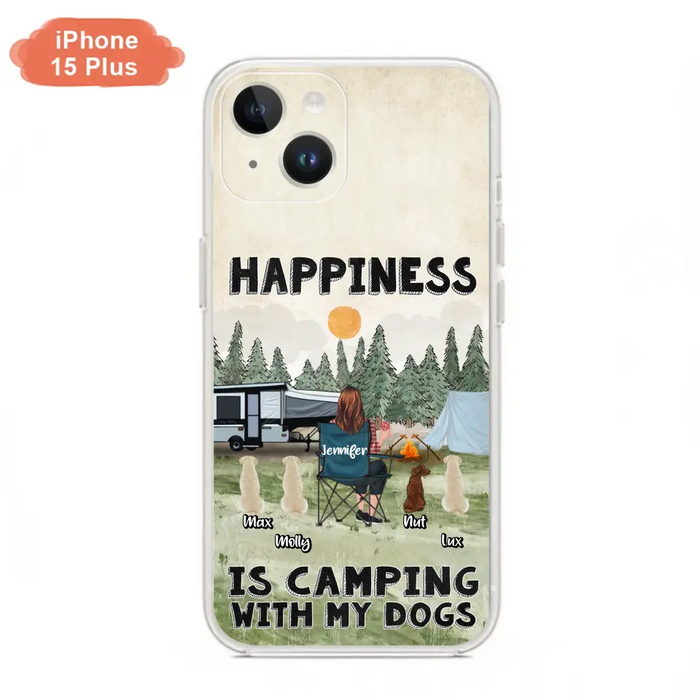 Personalized Camping Phone Case - Gift Idea For Girl & Dogs - Up to 4 Dogs - Happiness Is Camping With My Dogs - Case For iPhone/Samsung