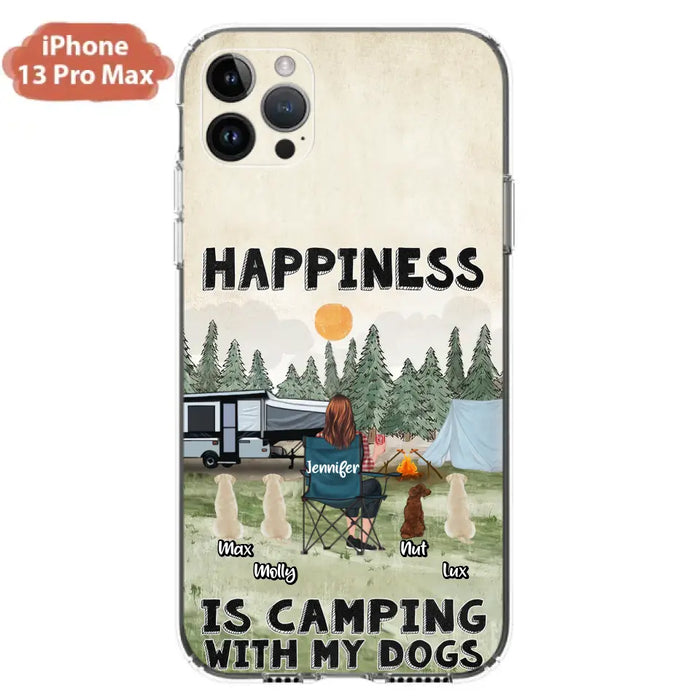 Personalized Camping Phone Case - Gift Idea For Girl & Dogs - Up to 4 Dogs - Happiness Is Camping With My Dogs - Case For iPhone/Samsung