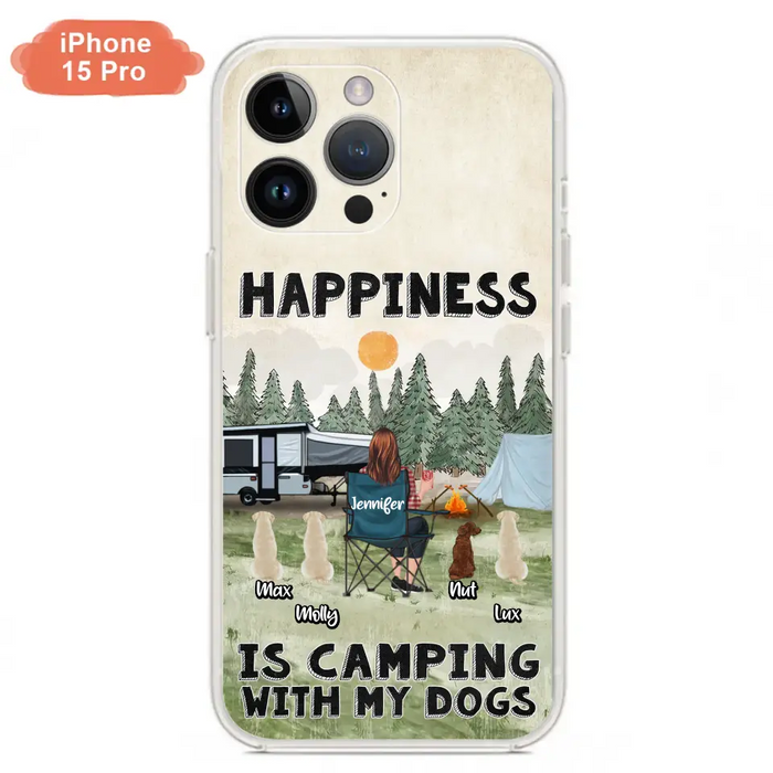 Personalized Camping Phone Case - Gift Idea For Girl & Dogs - Up to 4 Dogs - Happiness Is Camping With My Dogs - Case For iPhone/Samsung