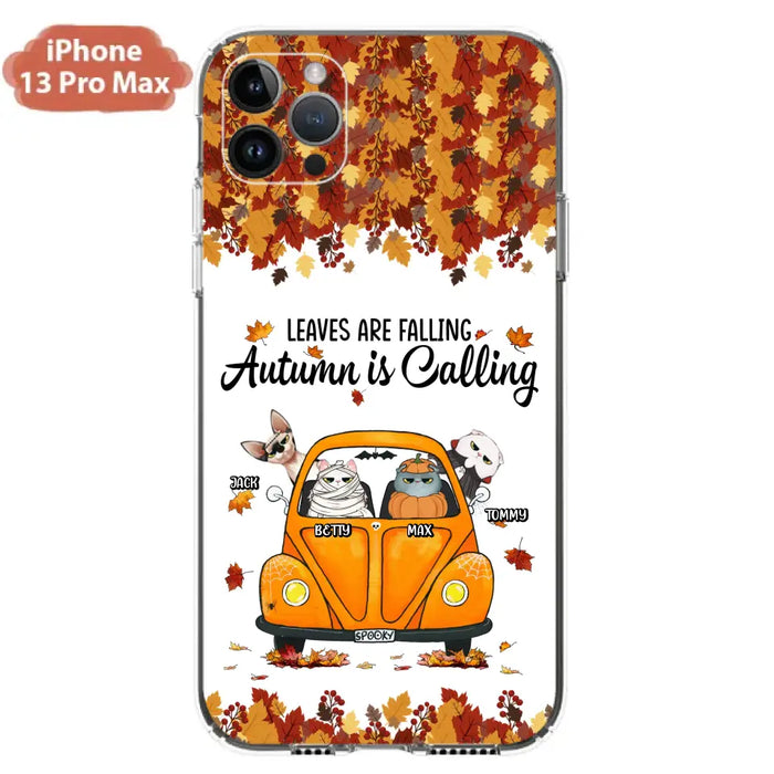 Custom Personalized Pet Phone Case - Gift Idea For Cat/Dog Lovers - Upto 4 Pets -  Case For iPhone/Samsung - Leaves Are Falling Autumn Is Calling