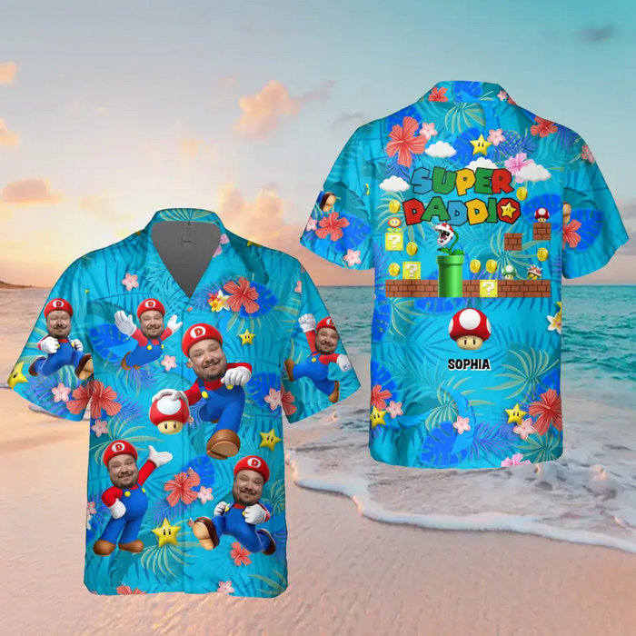 Personalized Dad Photo 3D Hawaiian Shirt - Up to 7 Kids - Funny Gift Idea For Father's Day - Super Daddio