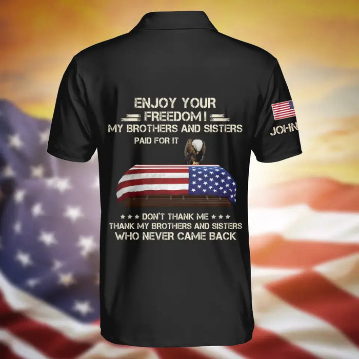 Personalized Veteran All-Over Print Polo Shirt - Memorial Gift Idea For Veteran - Enjoy Your Freedom