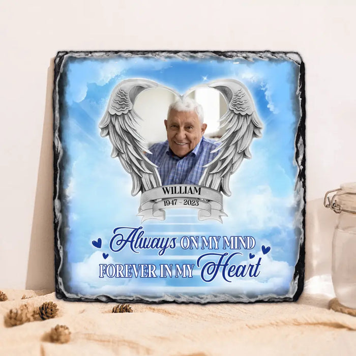 Personalized Memorial Photo Square Lithograph - Memorial Gift Idea For Father's Day/Mother's Day - Always On My Mind Forever In My Heart