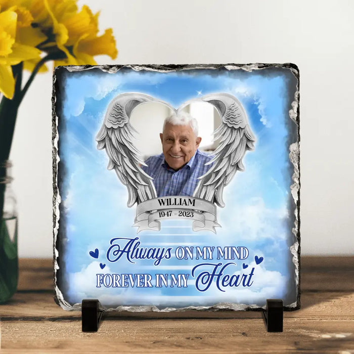 Personalized Memorial Photo Square Lithograph - Memorial Gift Idea For Father's Day/Mother's Day - Always On My Mind Forever In My Heart