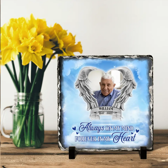 Personalized Memorial Photo Square Lithograph - Memorial Gift Idea For Father's Day/Mother's Day - Always On My Mind Forever In My Heart