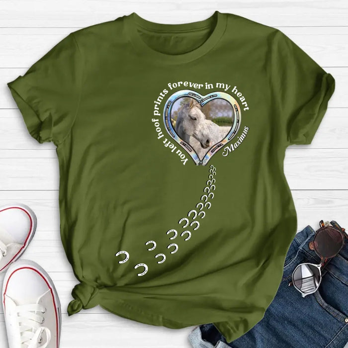 Personalized Horse Photo T-shirt/Hoodie - Gift Idea For Horse Lover/Mother's Day/Father's Day - You Left Hoof Prints Forever In My Heart