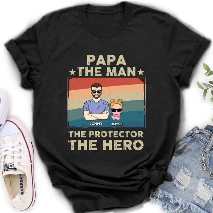 Personalized Grandpa Shirt/Hoodie - Grandpa with up to 9 Grandchildren - Father's Day Gift Idea for Grandpa - Papa The Man The Protector The Hero