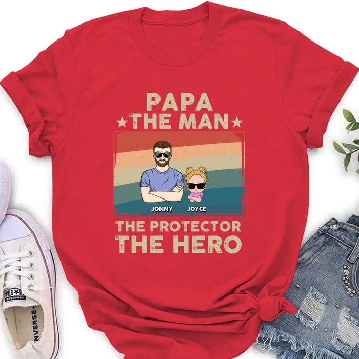 Personalized Grandpa Shirt/Hoodie - Grandpa with up to 9 Grandchildren - Father's Day Gift Idea for Grandpa - Papa The Man The Protector The Hero