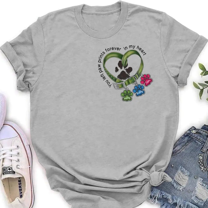 Personalized Memorial Dog Collar Shirt/Hoodie - Up to 3 Dogs - Gift Idea For Dog Lover - You Left Paw Prints Forever In My Heart
