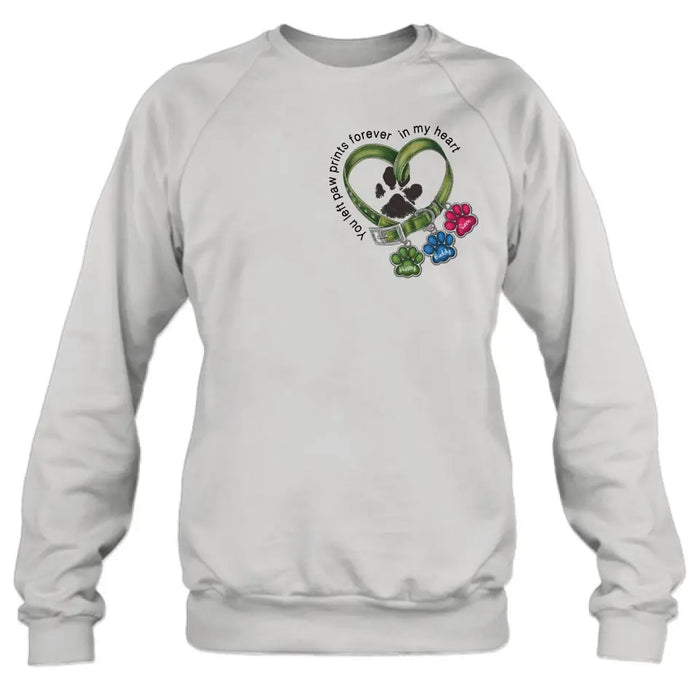 Personalized Memorial Dog Collar Shirt/Hoodie - Up to 3 Dogs - Gift Idea For Dog Lover - You Left Paw Prints Forever In My Heart