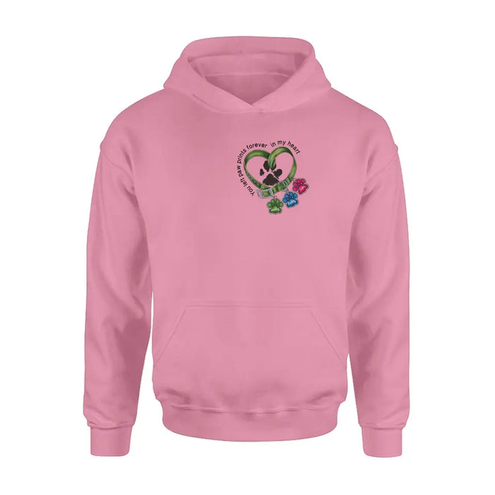 Personalized Memorial Dog Collar Shirt/Hoodie - Up to 3 Dogs - Gift Idea For Dog Lover - You Left Paw Prints Forever In My Heart