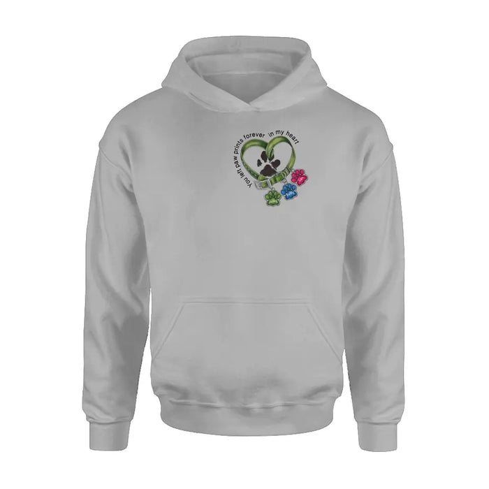 Personalized Memorial Dog Collar Shirt/Hoodie - Up to 3 Dogs - Gift Idea For Dog Lover - You Left Paw Prints Forever In My Heart
