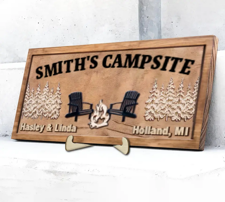 Personalized Camping 2 Layered Wooden Art - Gift Idea for Camping Lovers/Couple