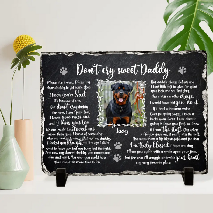 Personalized Memorial Rectangle Lithograph - Memorial Gift Idea For Dog Owner - Upload Photo - Don't Cry Sweet Daddy