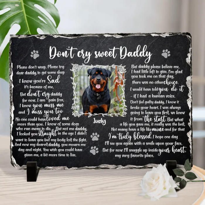 Personalized Memorial Rectangle Lithograph - Memorial Gift Idea For Dog Owner - Upload Photo - Don't Cry Sweet Daddy