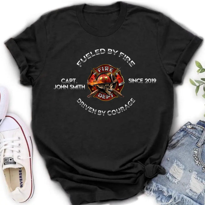 Personalized Fire Fighter Shirt/Hoodie - Father's Day Gift Idea For Fire Fighter - Fueled By Fire Driven By Courage