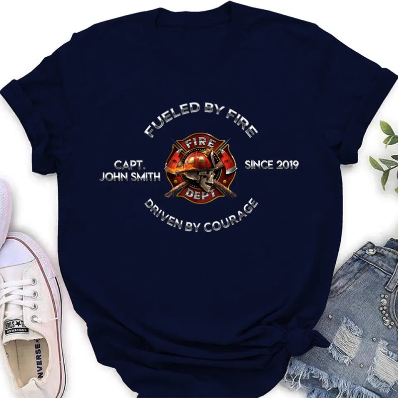Personalized Fire Fighter Shirt/Hoodie - Father's Day Gift Idea For Fire Fighter - Fueled By Fire Driven By Courage