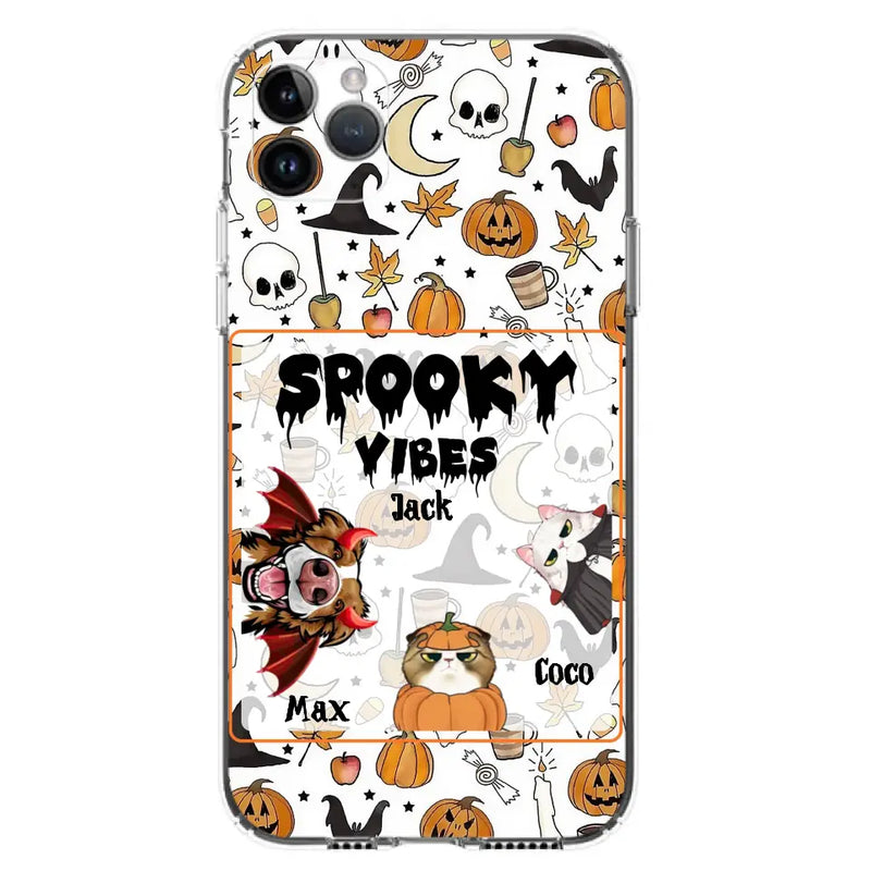 Custom Personalized Halloween Pet Phone Case - Upto 3 Pets - Gift Idea For Dog/Cat Owners -  Spooky Vibes - Case for iPhone/Samsung