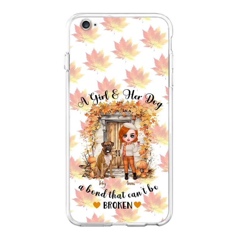 Custom Personalized Fall And Dogs Phone Case - Gift Idea for Dog Lovers - Upto 6 Dogs - A Girl & Her Dogs A Bond That Can't Be Broken - Case For iPhone And Samsung