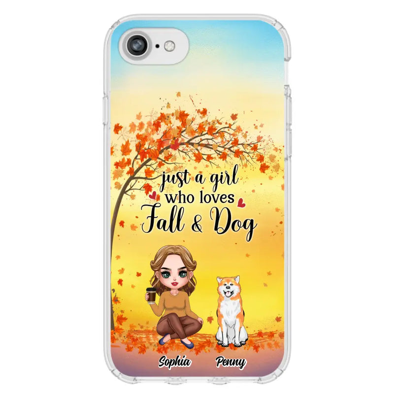 Custom Personalized Dog Mom Phone Case - Gift Idea For Dog Lovers/ Autumn Gift - Upto 4 Dogs - Just A Girl Who Loves Fall & Dogs - Case For iPhone/Samsung