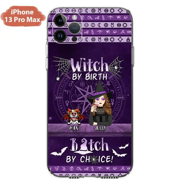 Custom Personalized Witch Phone Case - Halloween Gift Idea for Witch Lovers/Pet Lovers - Upto 3 Dogs/Cats - Witch By Birth - Case For iPhone/Samsung