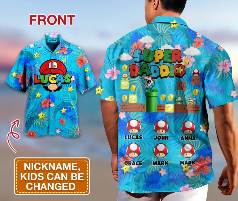 Personalized Dad 3D Hawaiian Shirt - Up to 7 Kids - Funny Gift Idea For Father's Day - Super Daddio