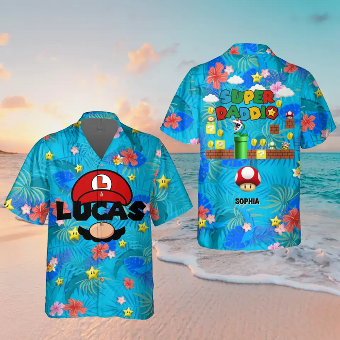 Personalized Dad 3D Hawaiian Shirt - Up to 7 Kids - Funny Gift Idea For Father's Day - Super Daddio