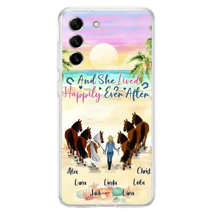 Custom Personalized Horse Girl Phone Case - Upto 6 Horses - Gift Idea for Horse Lovers - And She Lived Happily Ever After - Case for iPhone/Samsung