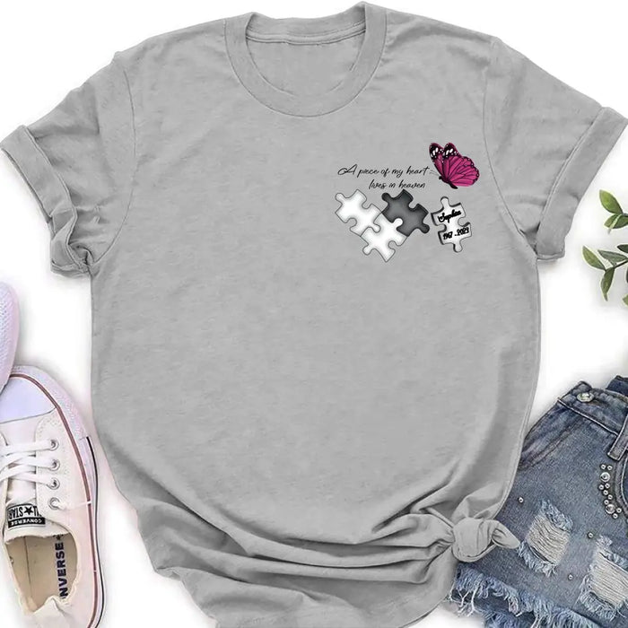 Personalized Memorial Shirt/Hoodie - Memorial Gift Idea for Mother's Day/Father's Day - A Piece Of My Heart Lives In Heaven