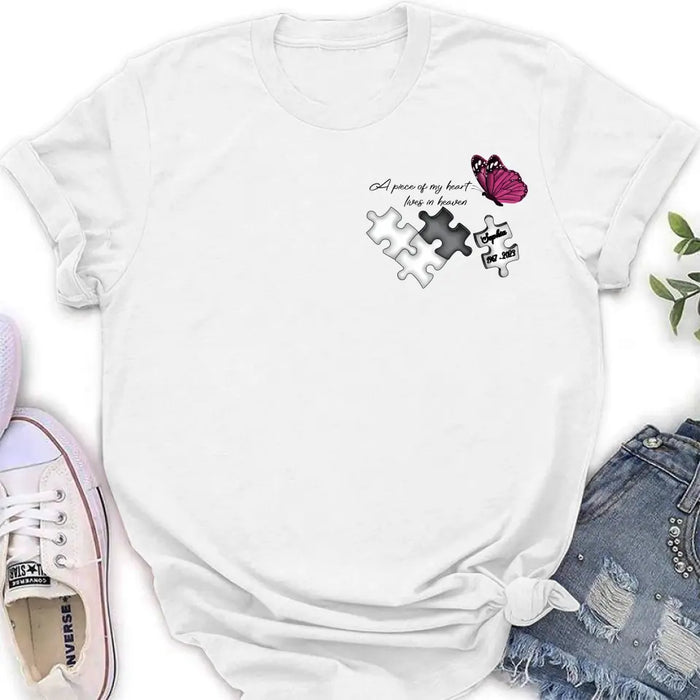 Personalized Memorial Shirt/Hoodie - Memorial Gift Idea for Mother's Day/Father's Day - A Piece Of My Heart Lives In Heaven