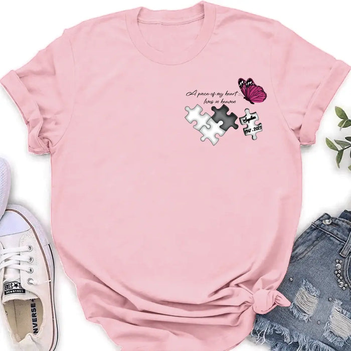 Personalized Memorial Shirt/Hoodie - Memorial Gift Idea for Mother's Day/Father's Day - A Piece Of My Heart Lives In Heaven