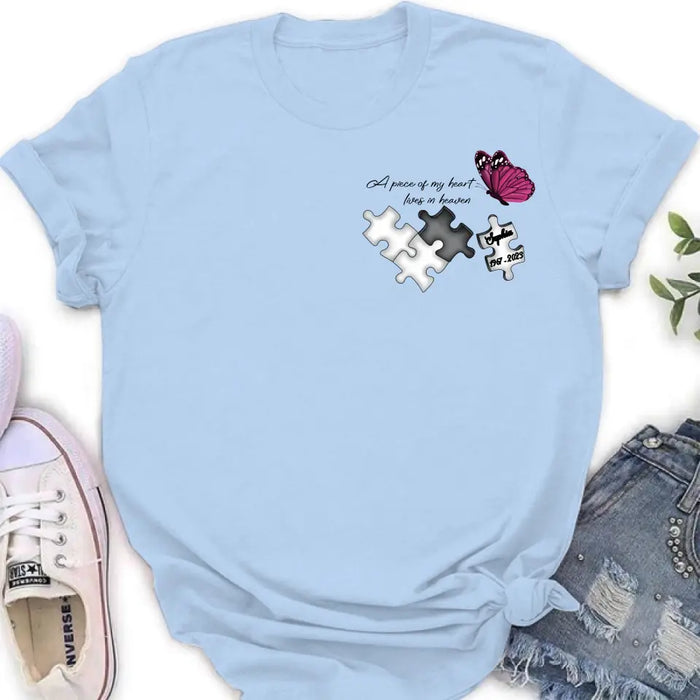 Personalized Memorial Shirt/Hoodie - Memorial Gift Idea for Mother's Day/Father's Day - A Piece Of My Heart Lives In Heaven