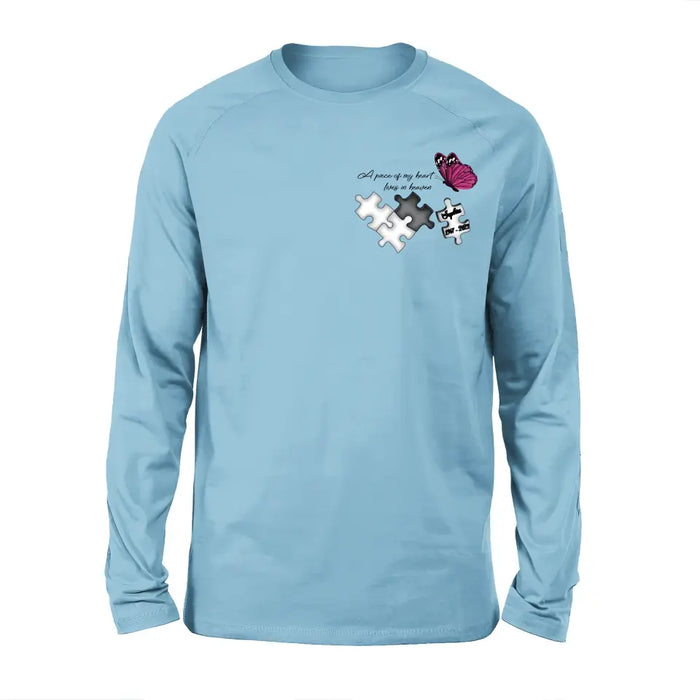 Personalized Memorial Shirt/Hoodie - Memorial Gift Idea for Mother's Day/Father's Day - A Piece Of My Heart Lives In Heaven