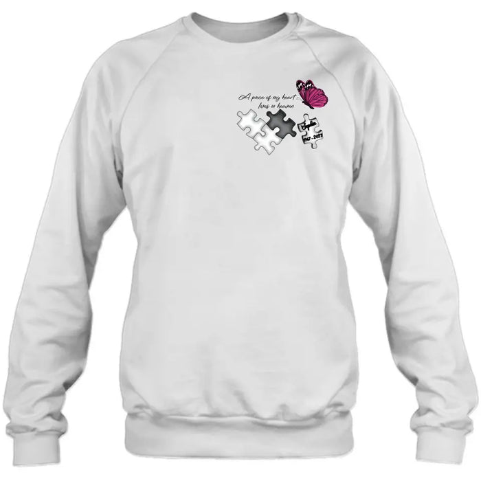 Personalized Memorial Shirt/Hoodie - Memorial Gift Idea for Mother's Day/Father's Day - A Piece Of My Heart Lives In Heaven