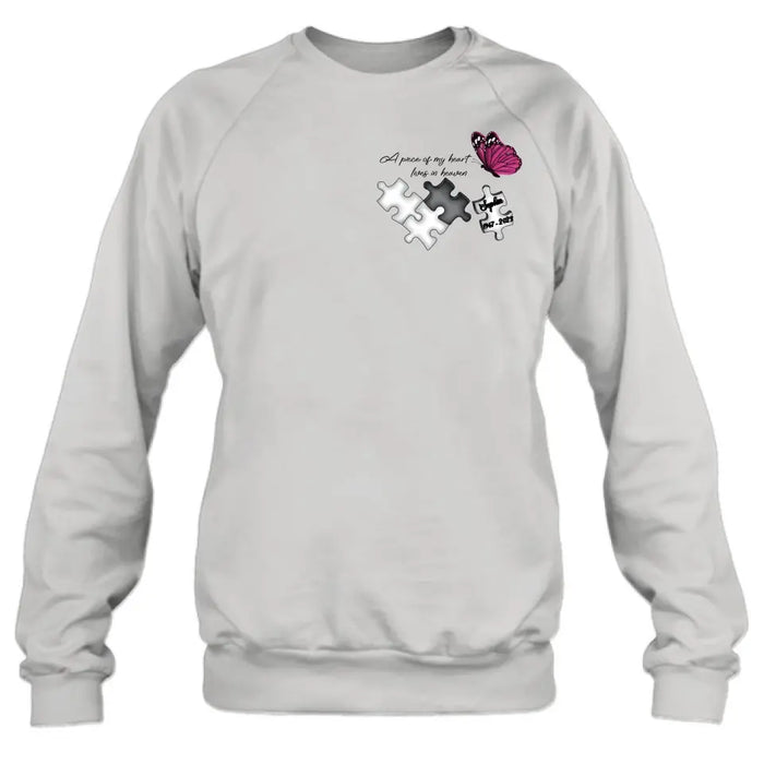Personalized Memorial Shirt/Hoodie - Memorial Gift Idea for Mother's Day/Father's Day - A Piece Of My Heart Lives In Heaven