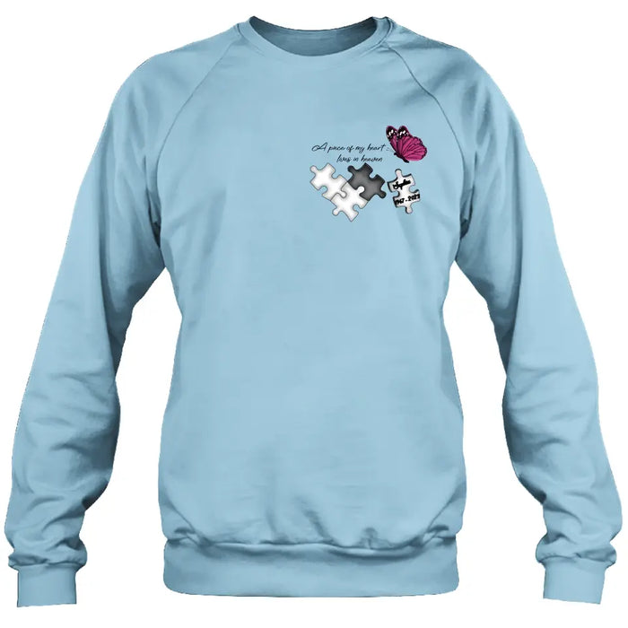 Personalized Memorial Shirt/Hoodie - Memorial Gift Idea for Mother's Day/Father's Day - A Piece Of My Heart Lives In Heaven