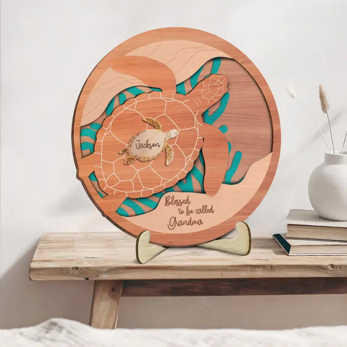 Personalized Grandma Turtle 2 Layered Wooden Art - Up to 6 Kids - Gift Idea for Grandma - Blessed To Be Called Grandma