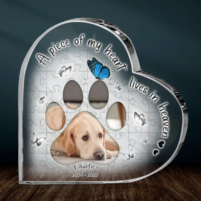 Personalized Pet Memorial Photo Crystal Heart - Up to 5 Pets - Memorial Gift Idea For Dog/Cat/Horse Lover - A Piece Of My Heart Lives In Heaven
