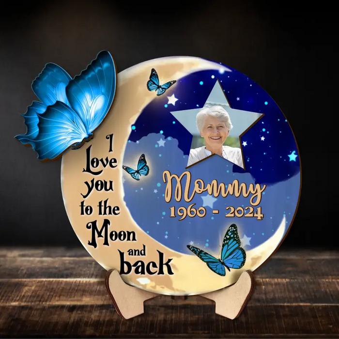 Personalized Memorial Photo 2 Layered Wooden Art - Memorial Gift Idea - I Love You To The Moon And Back