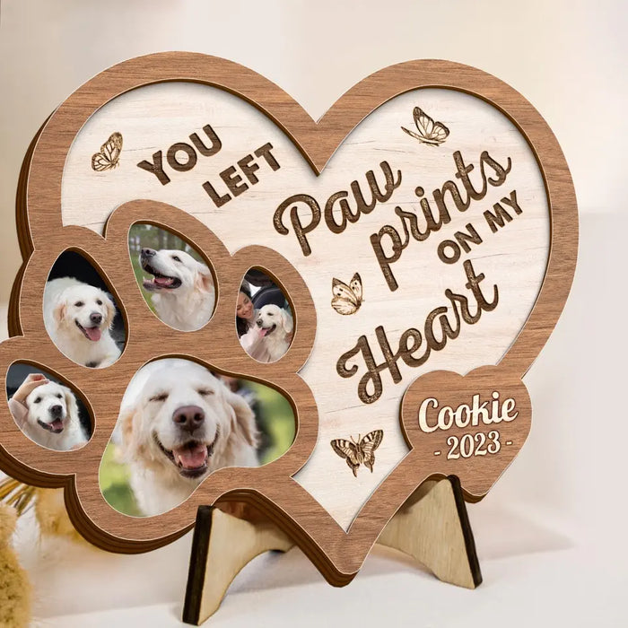 Personalized Memorial Pet 2 Layered Wooden Art - Upload Photo - Gift Idea For Dog Lover - You Left Paw Prints On My Heart