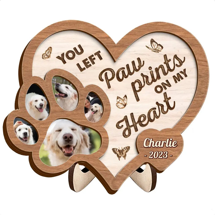 Personalized Memorial Pet 2 Layered Wooden Art - Upload Photo - Gift Idea For Dog Lover - You Left Paw Prints On My Heart