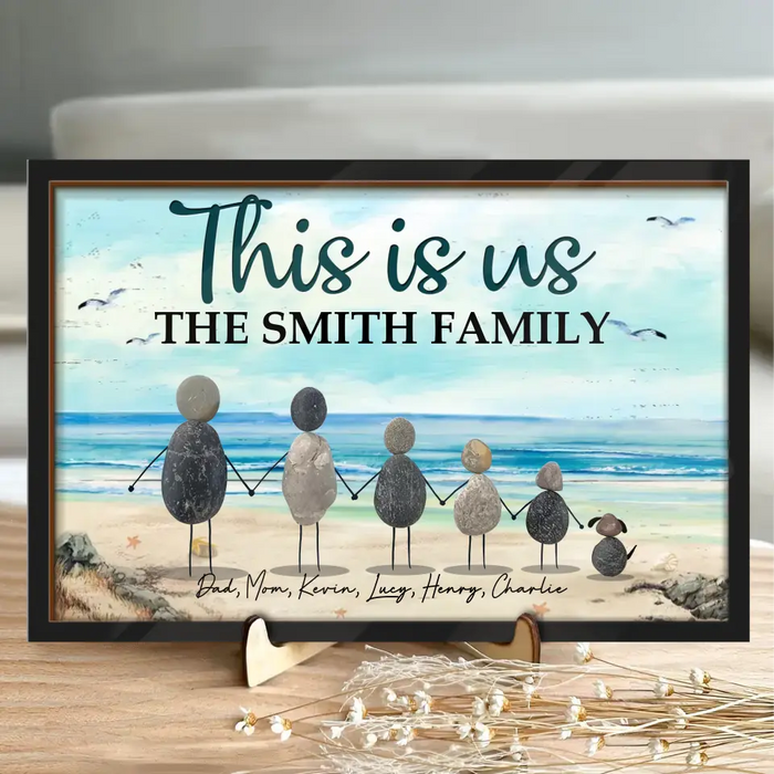 Personalized Family Pebble Art 2 Layered Wooden Art - Gift Idea For Family/Parents/Father's Day/Mother's Day - Family Seaside Beach Pebble Picture - This Is Us