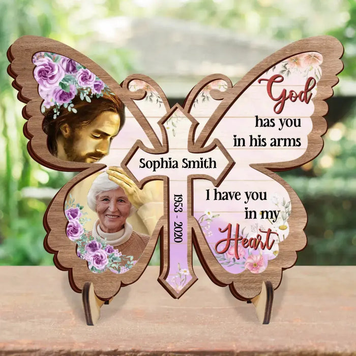 Personalized Memorial Photo Wooden Art -  Memorial Gift Idea - God Has You In His Arms I Have You In My Heart